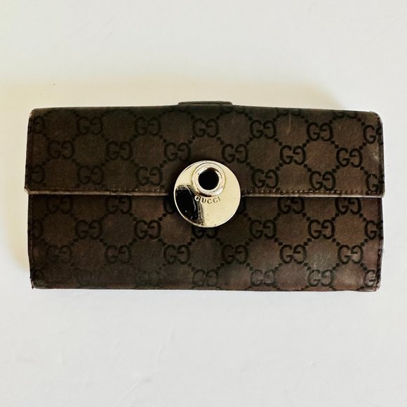 AUTHENTIC GUCCI SIGNATURE LOGO LONG WALLET VINTAGE MADE IN ITALY - Picture 1 of 12